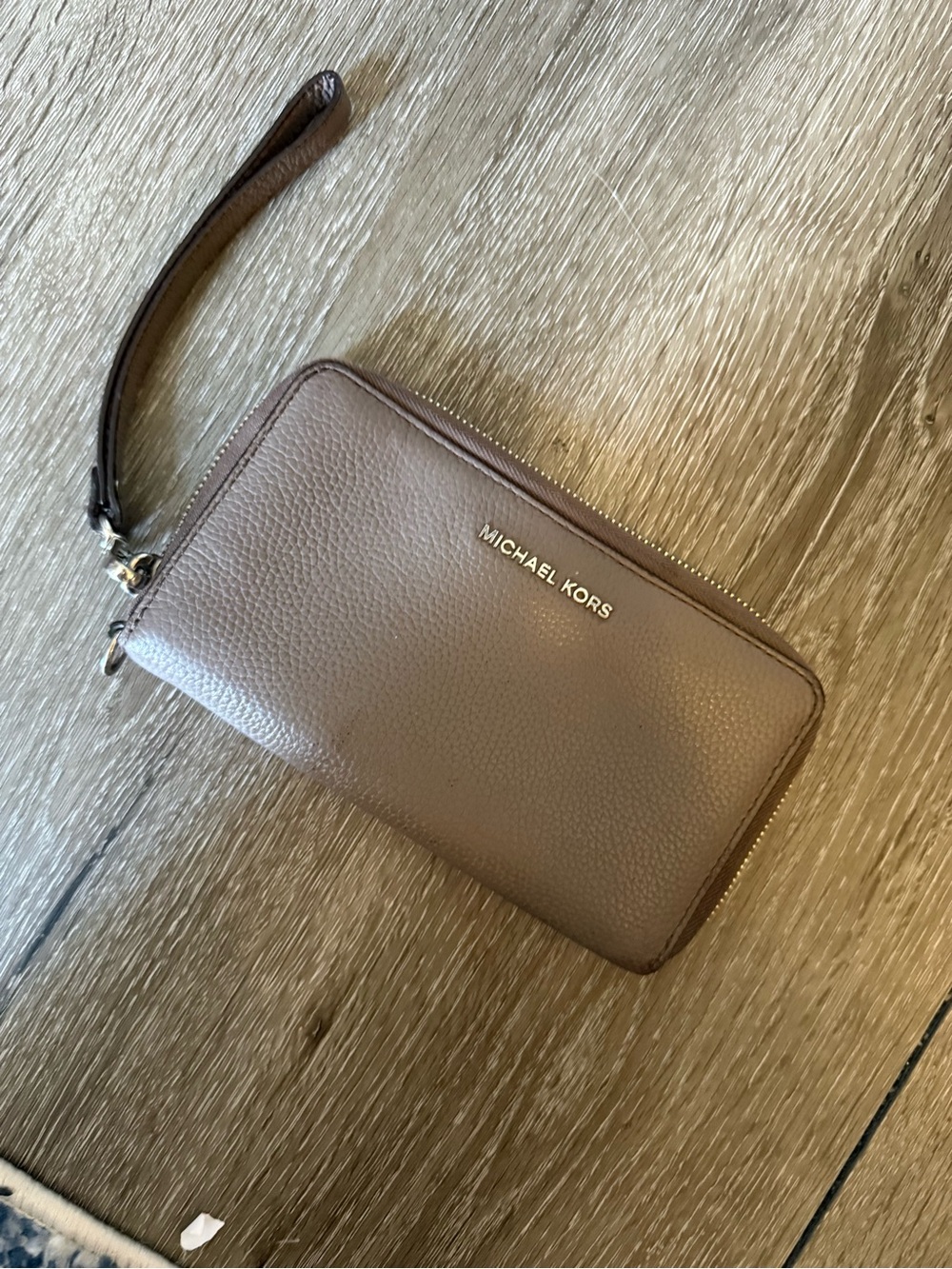 Michael Kors Pebbled Leather Wristlet in Taupe Brown